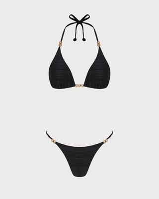 Conjunto de Bikini de Triángulo Texturizado Negro