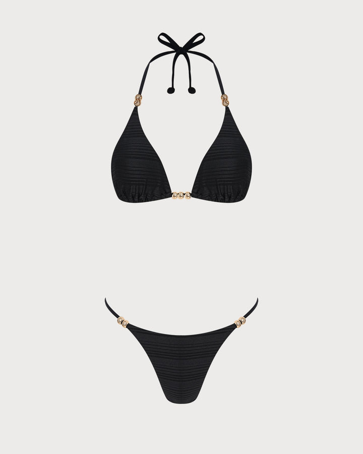 Conjunto de Bikini de Triángulo Texturizado Negro