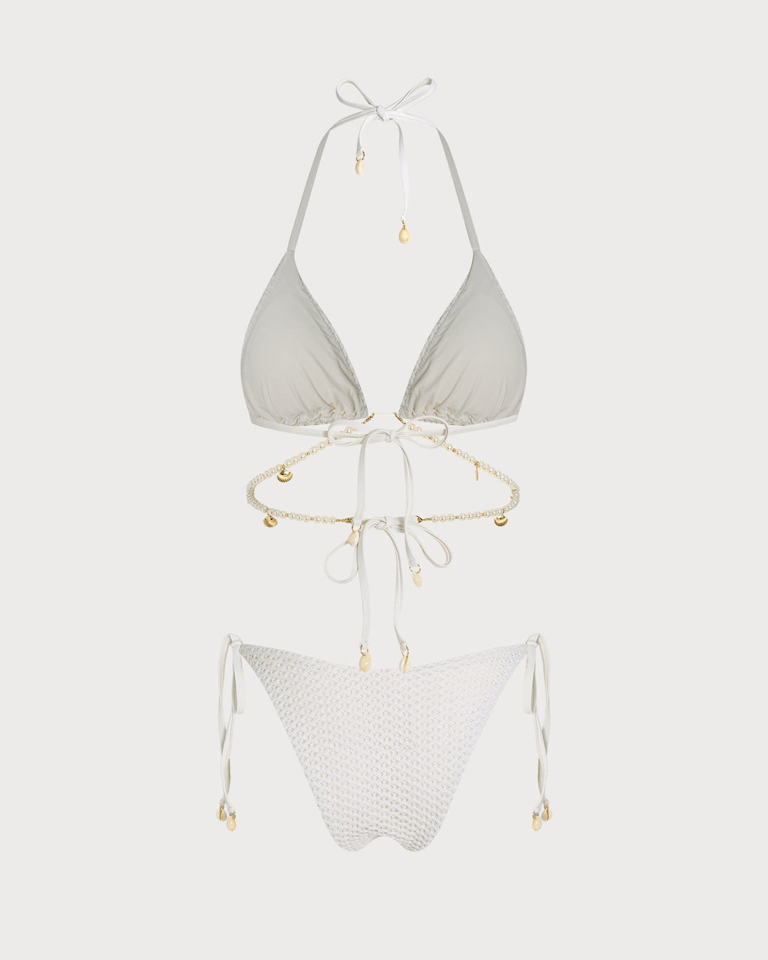 Conjunto de Bikini Triangular con Tirantes de Corbata Blanca