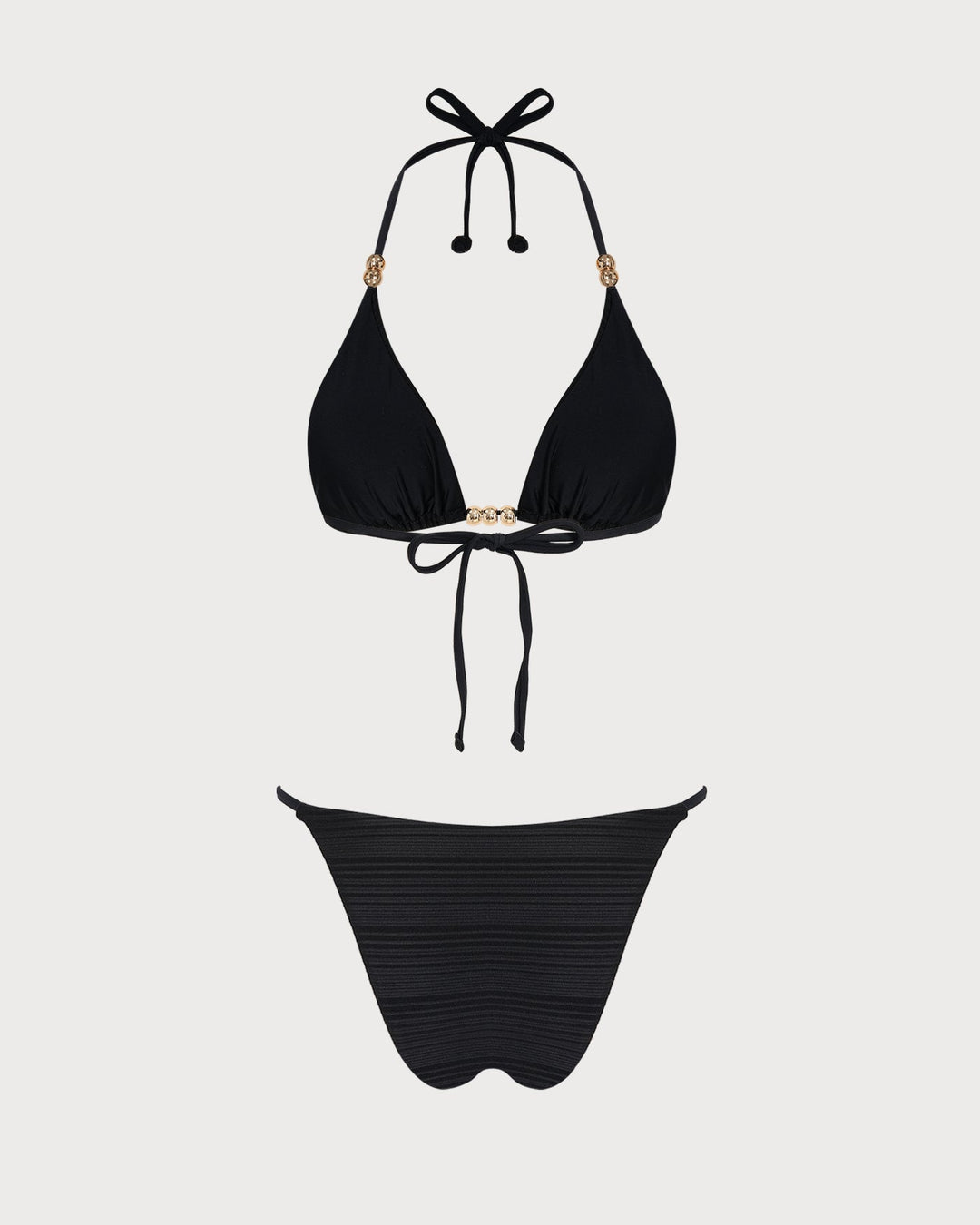 Conjunto de Bikini de Triángulo Texturizado Negro