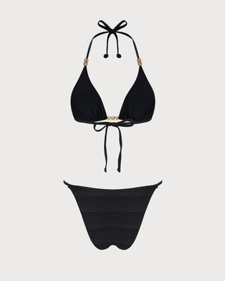 Conjunto de Bikini de Triángulo Texturizado Negro