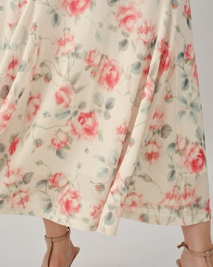 Vestido Maxi Floral Sin Mangas de Cuello Redondo Rosa