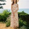 Vestido Maxi Floral Sin Mangas de Cuello Redondo Rosa