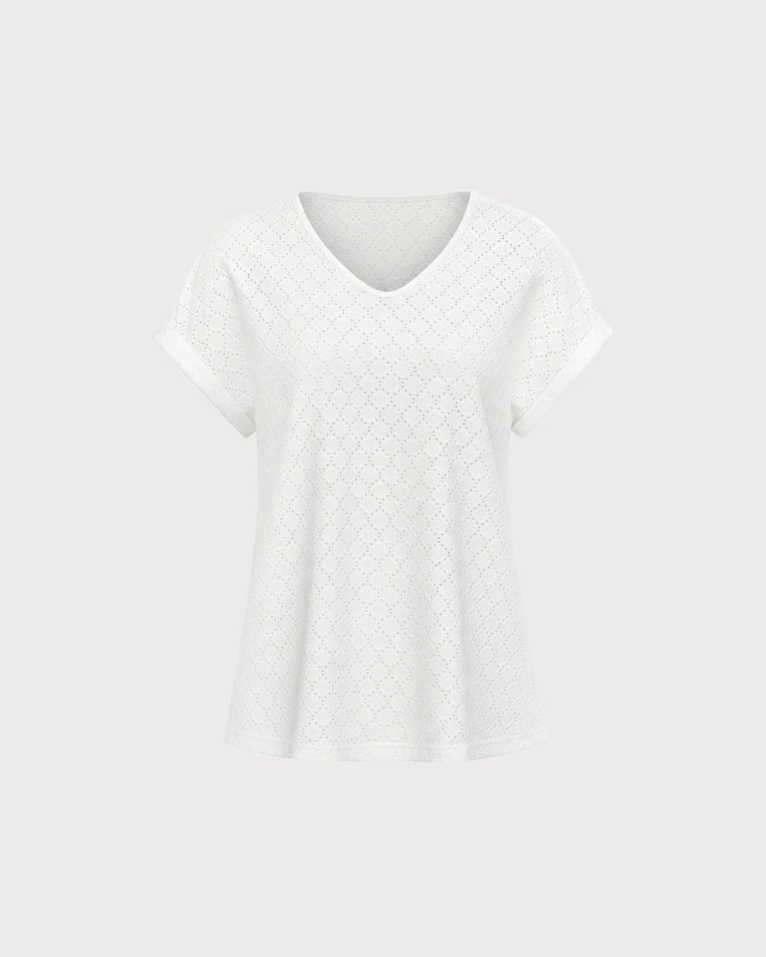 Camiseta Texturizada de Corte en V Blanca