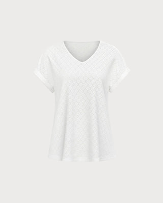 Camiseta Texturizada de Corte en V Blanca
