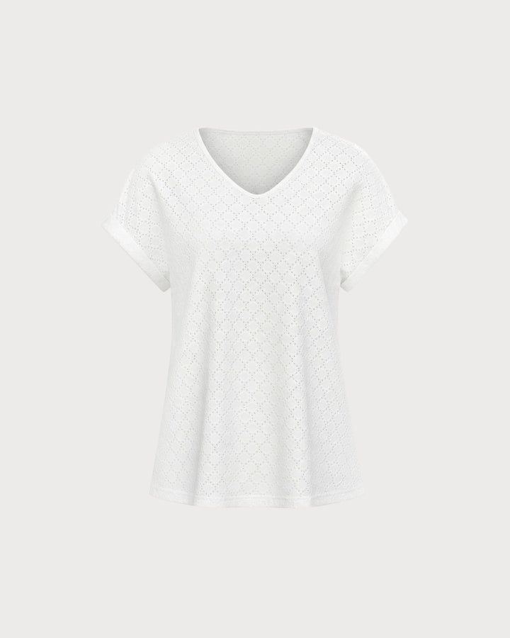 Camiseta Texturizada de Corte en V Blanca