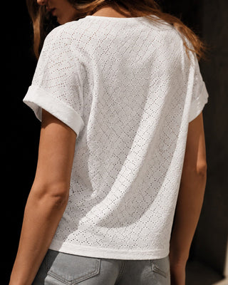 Camiseta Texturizada de Corte en V Blanca