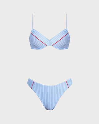 Conjunto de Bikini con Aros a Rayas Azul Claro