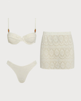 Conjunto de Tres Piezas con Aros Texturizados en Blanco