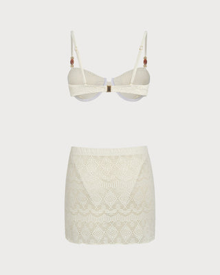 Conjunto de Tres Piezas con Aros Texturizados en Blanco