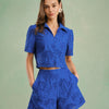 Blusa de Cuello de Botón Texturizado Azul