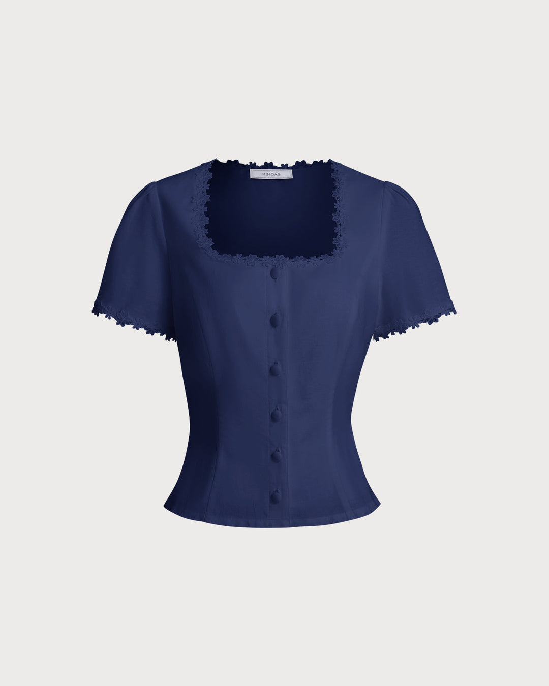 Blusa de Botones de Cuello Cuadrado en Azul Marino