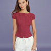 Blusa de Cuello Barco a Cuadros Roja