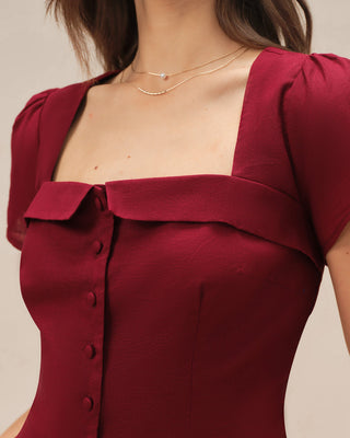 Blusa Roja de Cuello Cuadrado con Lazo Cruzado