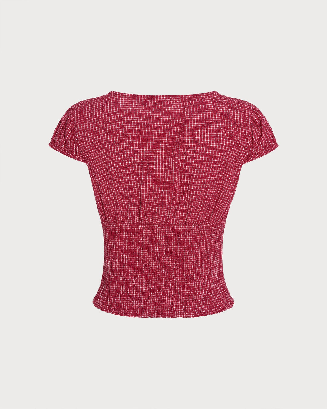 Blusa de Cuello Barco a Cuadros Roja