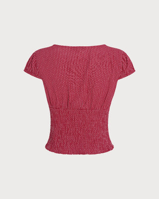 Blusa de Cuello Barco a Cuadros Roja