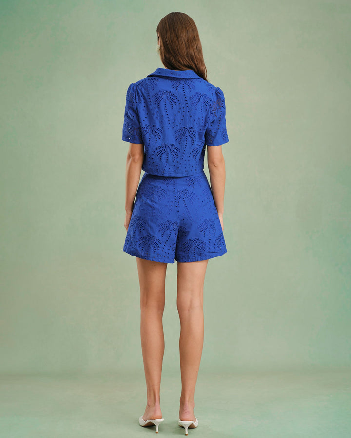 Blusa de Cuello de Botón Texturizado Azul