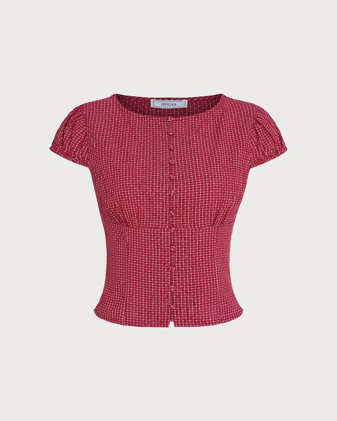 Blusa de Cuello Barco a Cuadros Roja