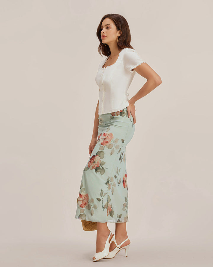 Blusa de Encaje con Botones y Cuello Cuadrado Blanca