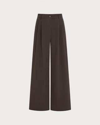 Pantalones Rectos con Botones y Bolsillos de Café