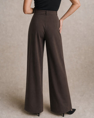 Pantalones Rectos con Botones y Bolsillos de Café