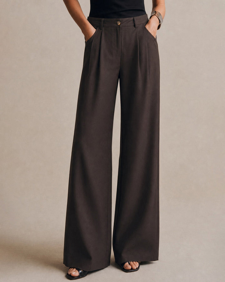 Pantalones Rectos con Botones y Bolsillos de Café