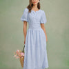 Vestido Midi Texturizado Floral Azul