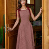 Vestido Midi A-Line con Tirantes de Cinta a Cuadros Rojos