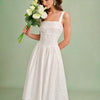 Vestido Midi Slip de Cuello Cuadrado Blanco