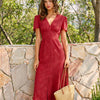 Vestido Midi Bordado con Escote en V Rojo