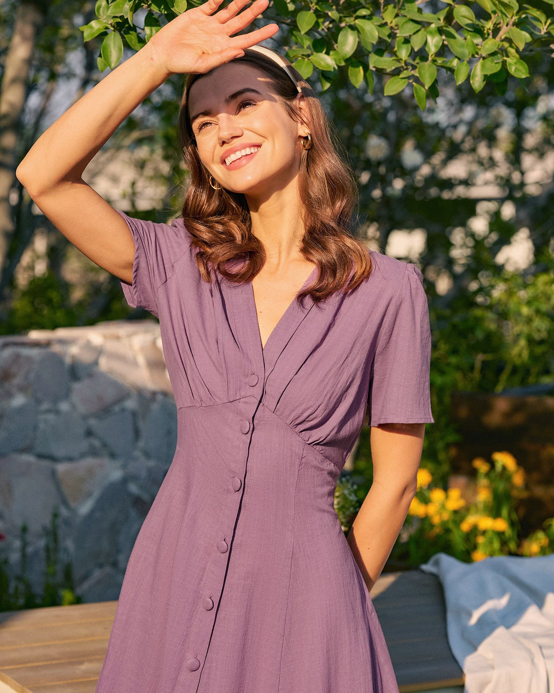 Vestido Midi Botón Violeta