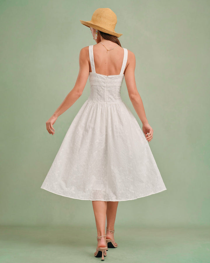 Vestido Midi Slip de Cuello Cuadrado Blanco