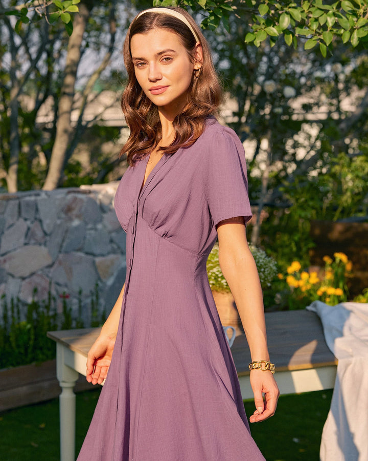 Vestido Midi Botón Violeta
