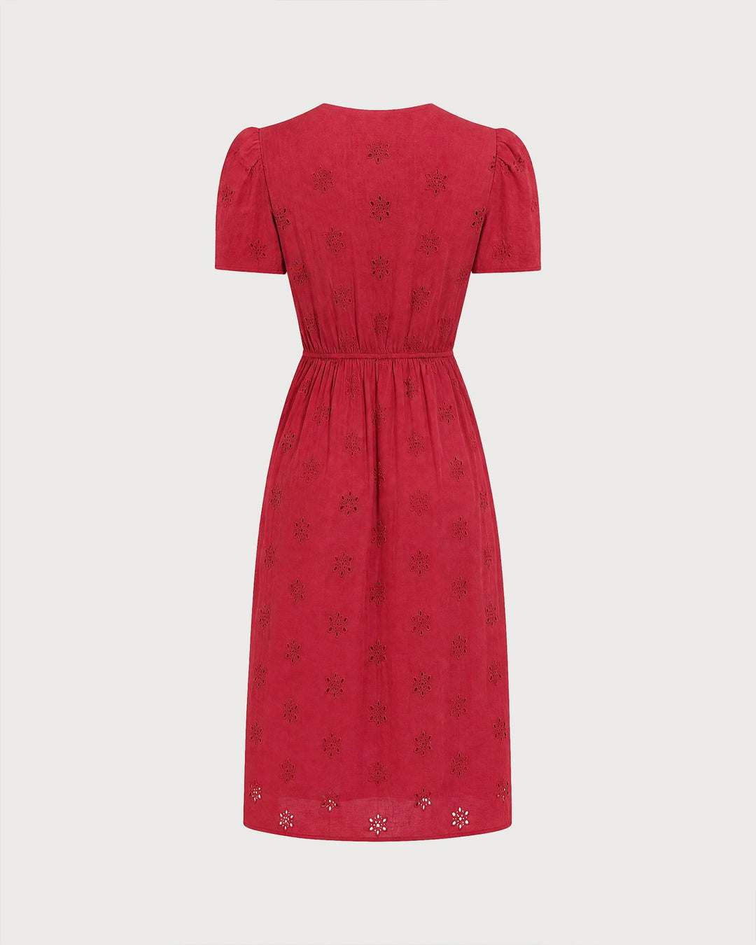 Vestido Midi Bordado con Escote en V Rojo