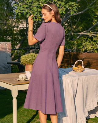 Vestido Midi Botón Violeta