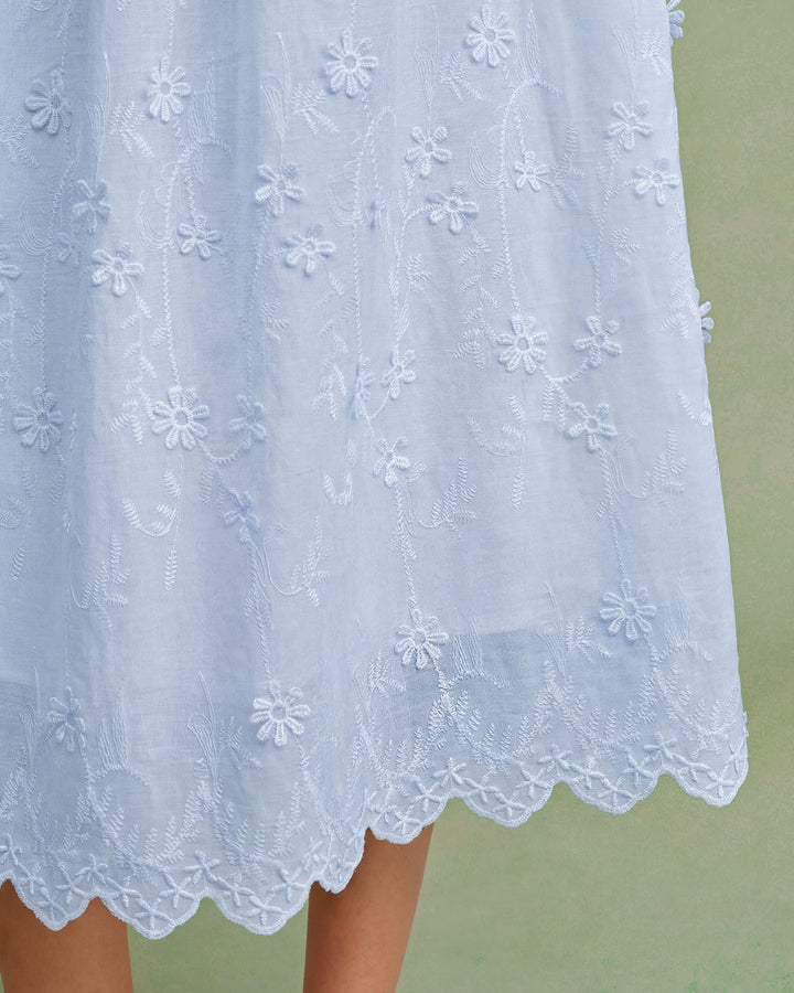 Vestido Midi Texturizado Floral Azul