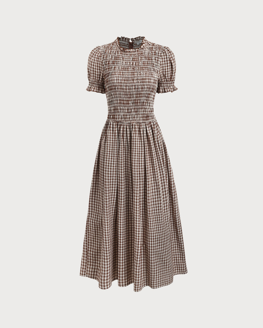Vestido Midi de Manga Abullonada a Rayas de Café