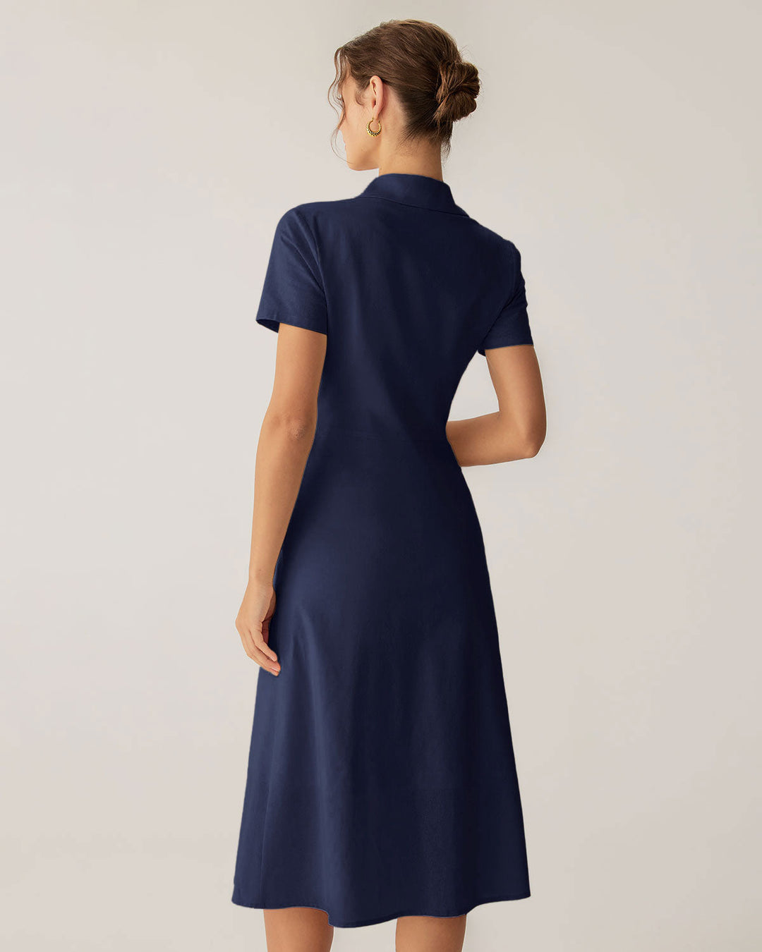 Vestido Midi de Manga Corta en Color Marino