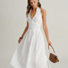 Vestido Midi Sin Mangas con Cuello Halter en Blanco