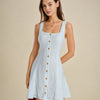 Vestido Mini Texturizado de Cuello Cuadrado Azul