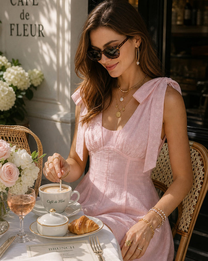 Vestido Mini con Bordado en Rosa