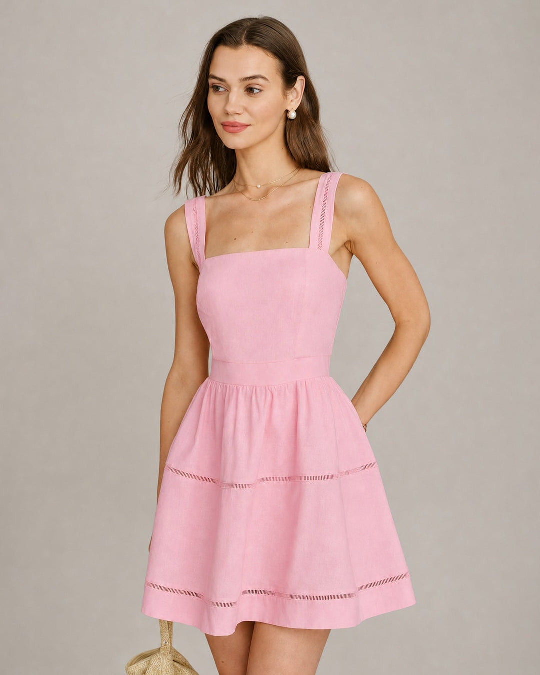 Vestido Mini de Cuello Cuadrado Rosa