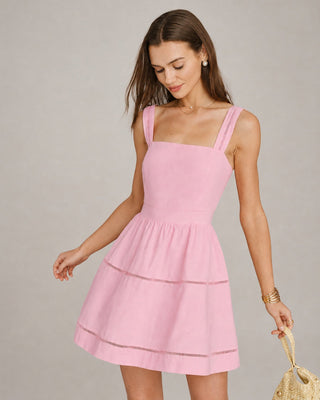 Vestido Mini de Cuello Cuadrado Rosa