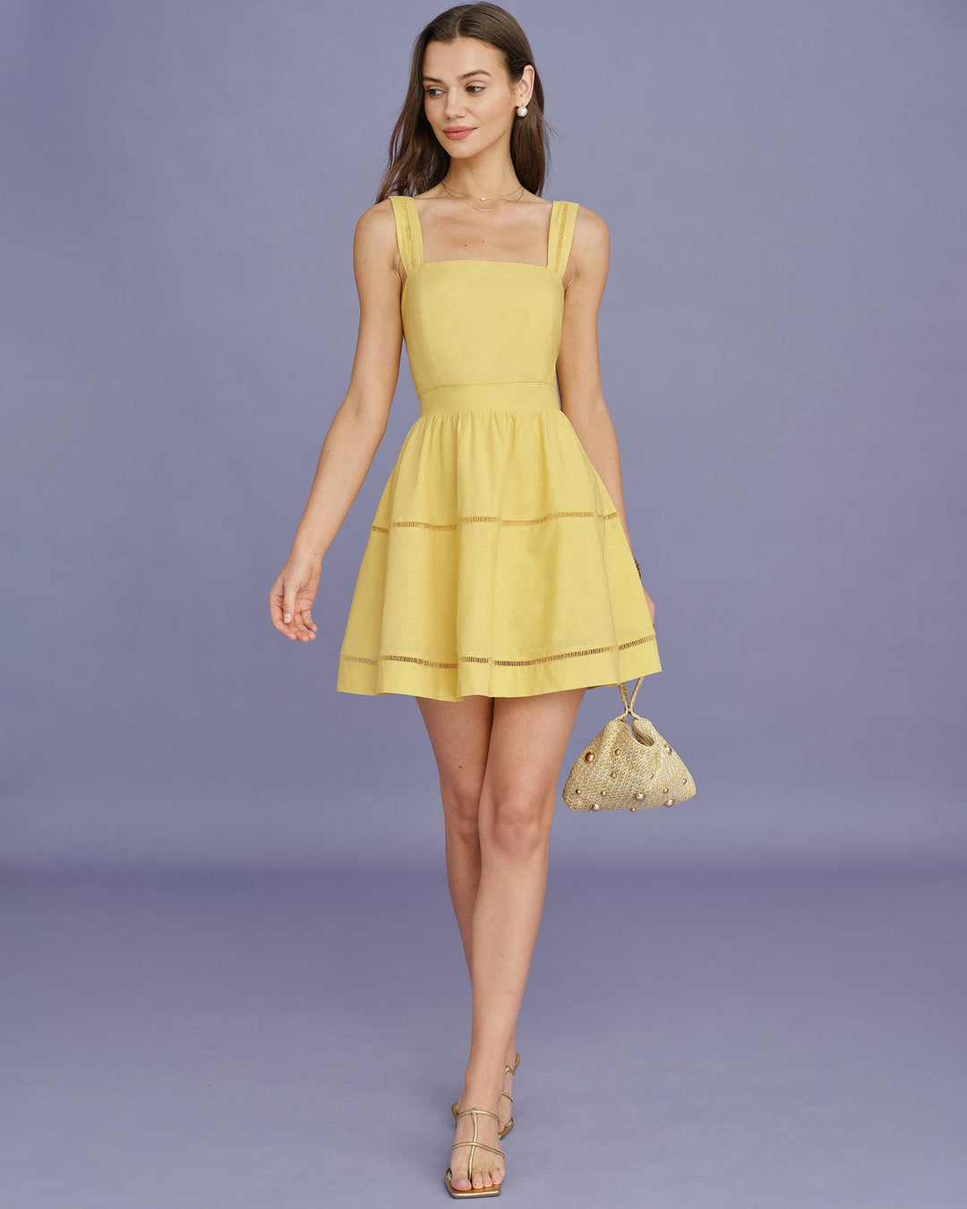 Vestido Mini con Cuello Cuadrado Amarillo