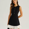 Vestido Mini Sin Mangas A-Line de Contraste Negro