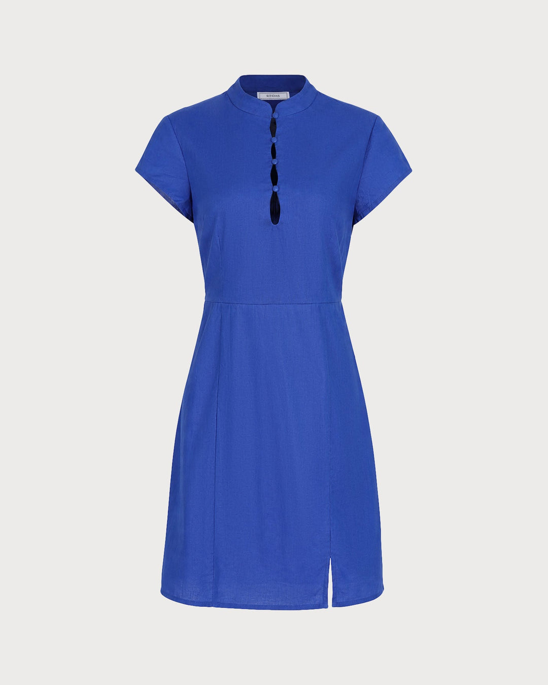 Vestido Mini con Cuello Mandarin y Abertura Azul