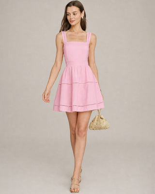 Vestido Mini de Cuello Cuadrado Rosa