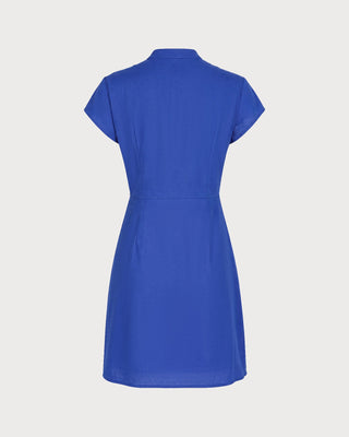 Vestido Mini con Cuello Mandarin y Abertura Azul