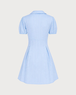 Vestido Mini de Manga Abullonada y Botón de Cuello