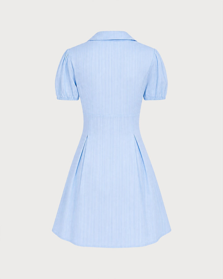 Vestido Mini de Manga Abullonada y Botón de Cuello
